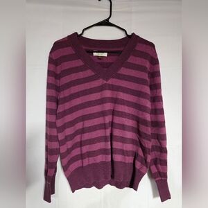 Sonoma Women's V-Neck Striped Sweater - Purple